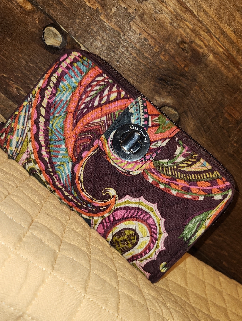 Vera Bradley Quilted Turn-Lock Wallet in Purple Multicolor Paisley